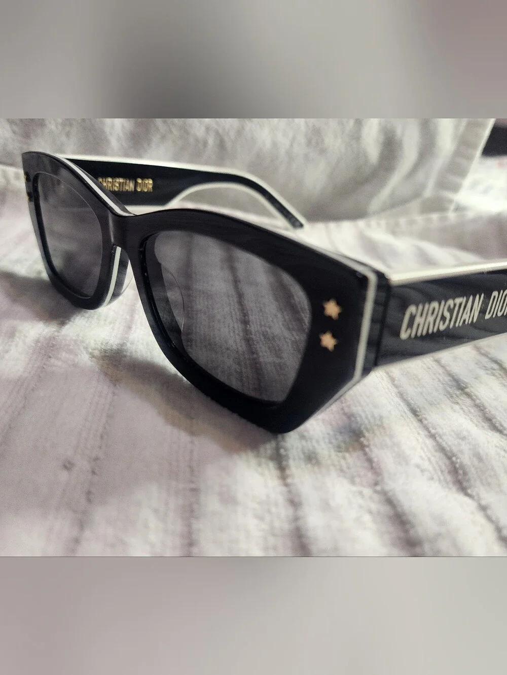 Christian Dior Black Cat-Eye Sunglasses with Star Accents